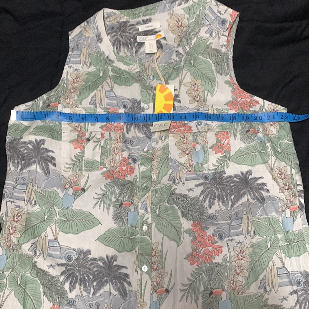 C & C CALIFORNIA- 100% Linen Woman’s Summer Themed Sleeveless Shirt (1X)